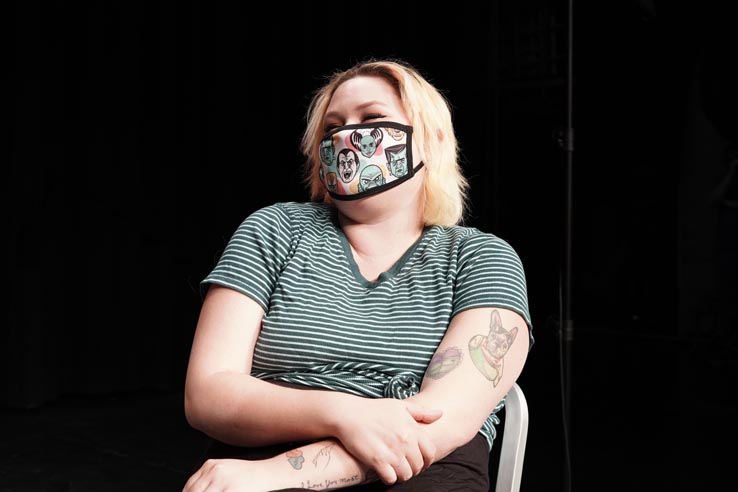 Theatre students wearing protective masks