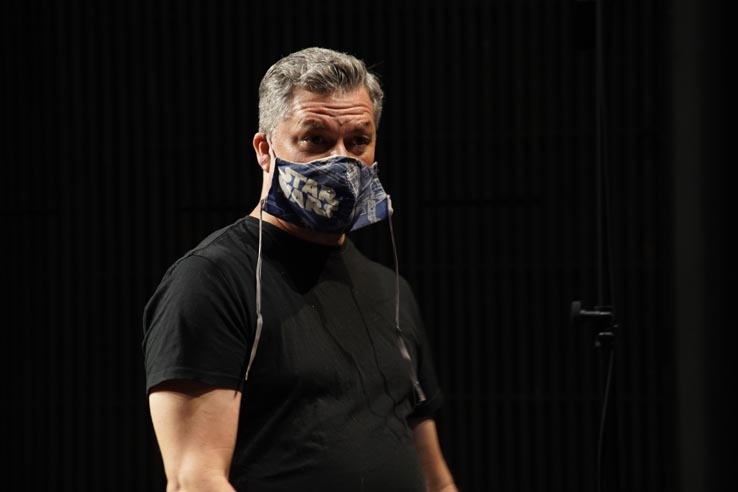 Theatre students wearing protective masks