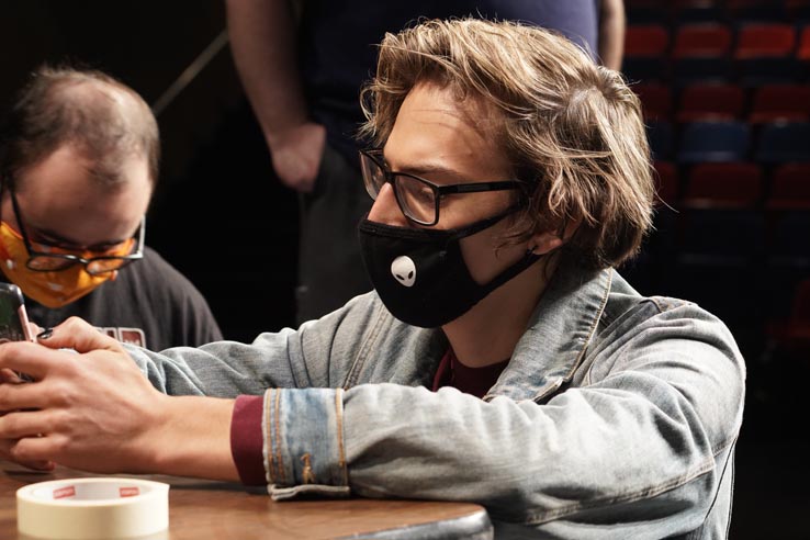 Theatre students wearing protective masks