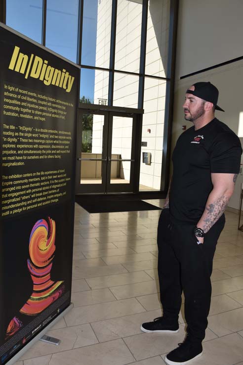 A student browsing the gallery at the event.