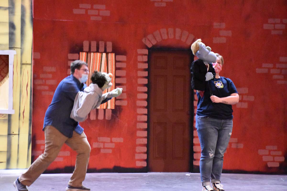 Performers at an Avenue Q rehearsal