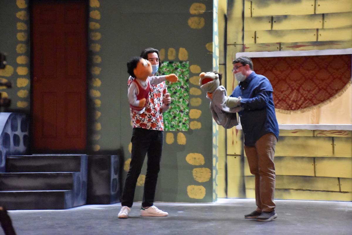 Performers at an Avenue Q rehearsal