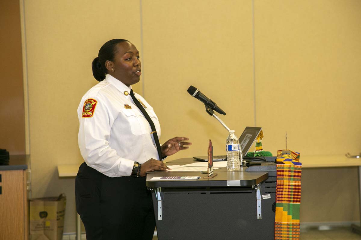 Group line dancing after speaker
