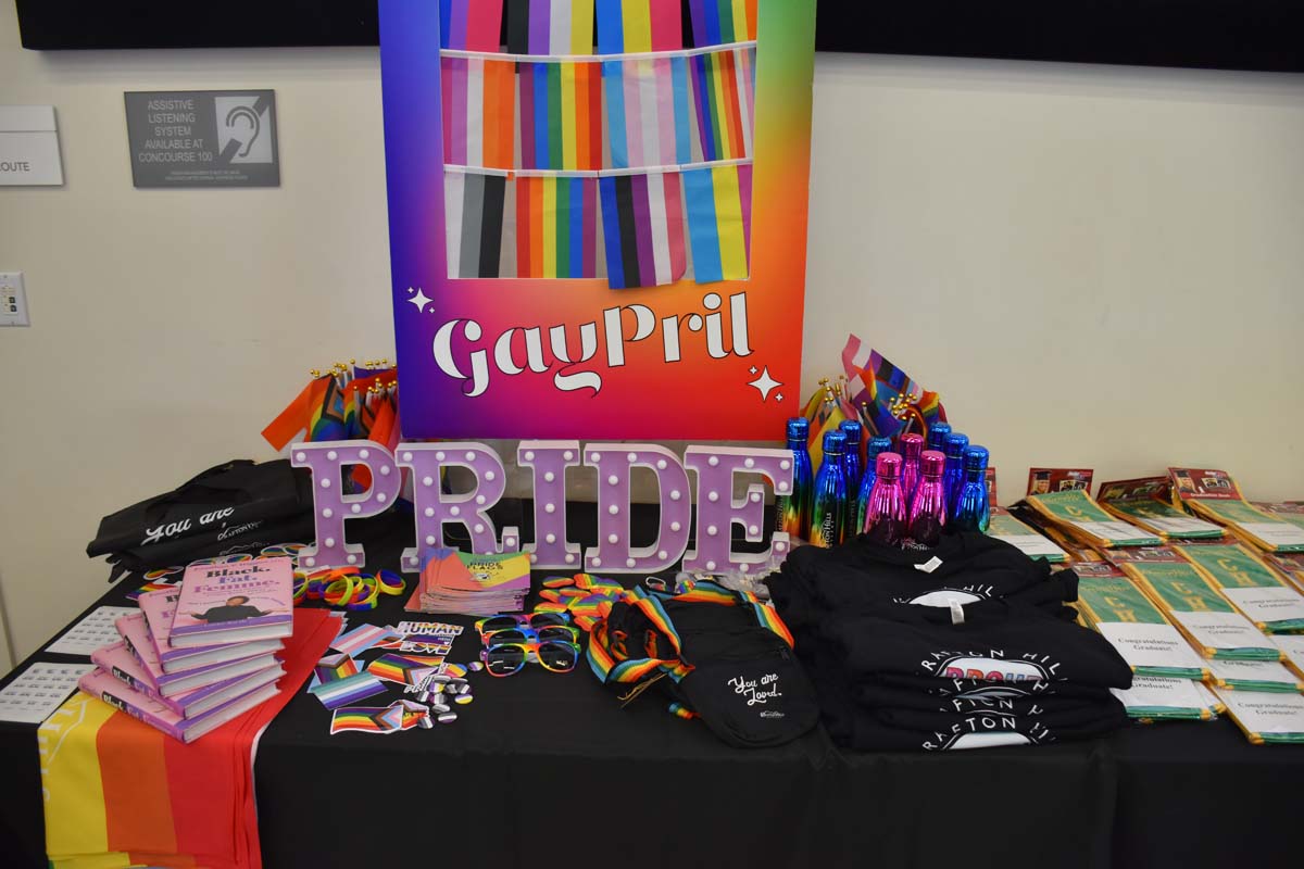 Pride swag on a table for attendees