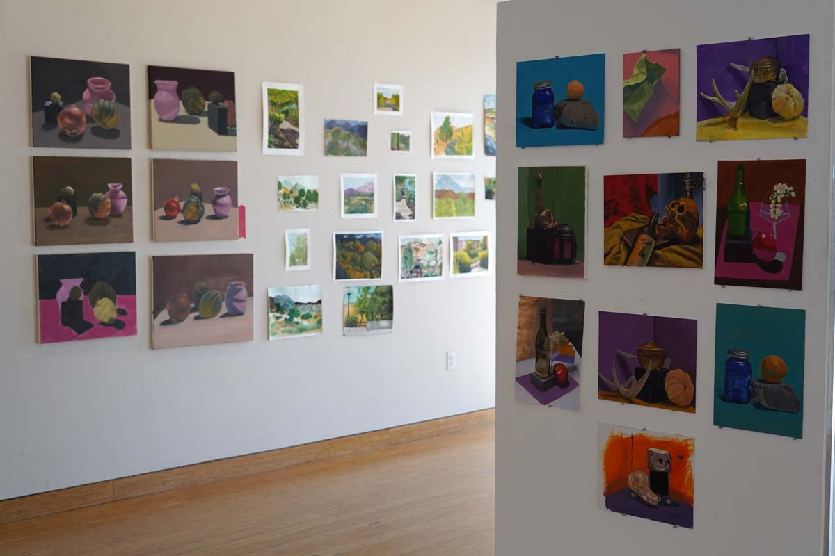 Two walls of student art