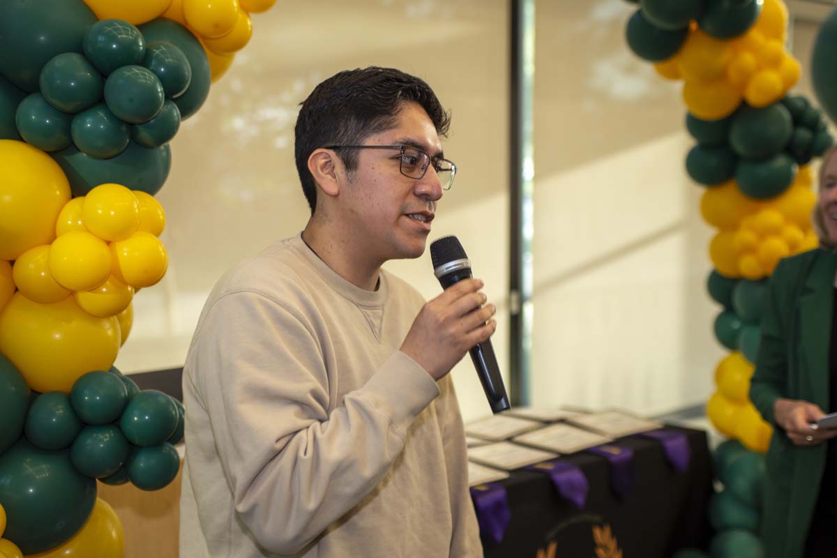 Student with a mic