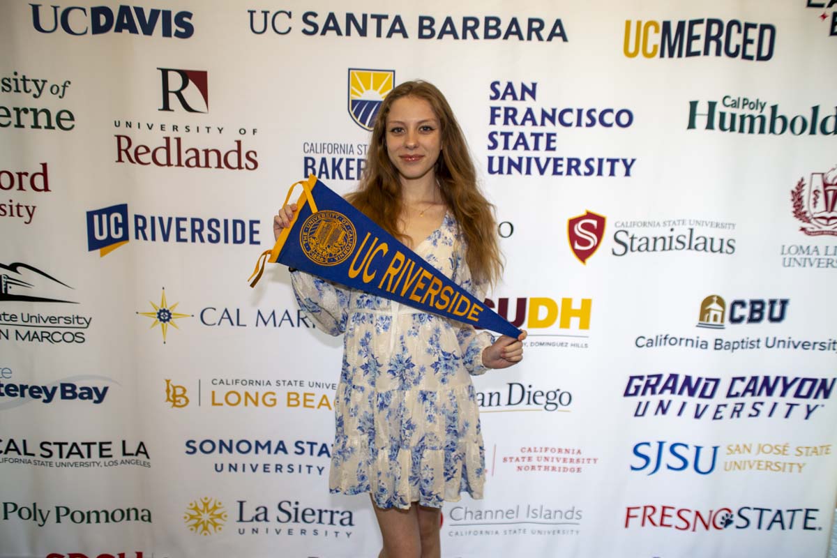 Student with UC Riverside transfer flag