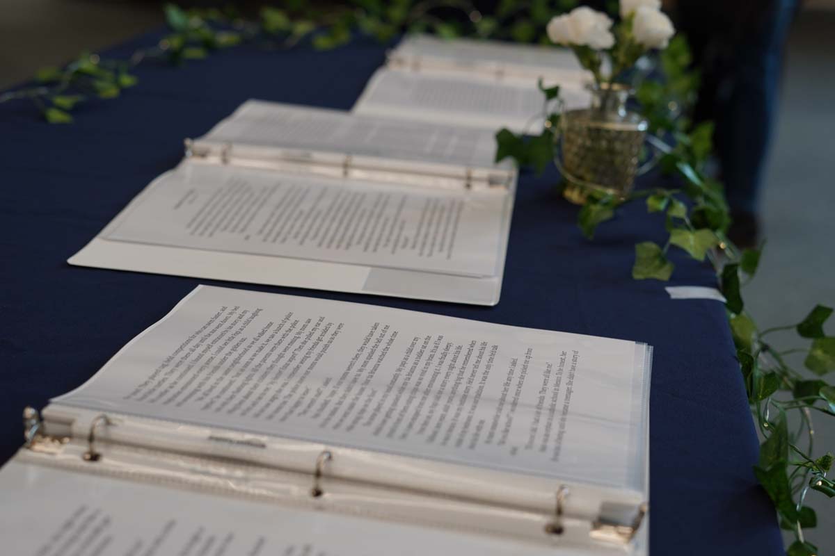 Paper laid out for visitors to review