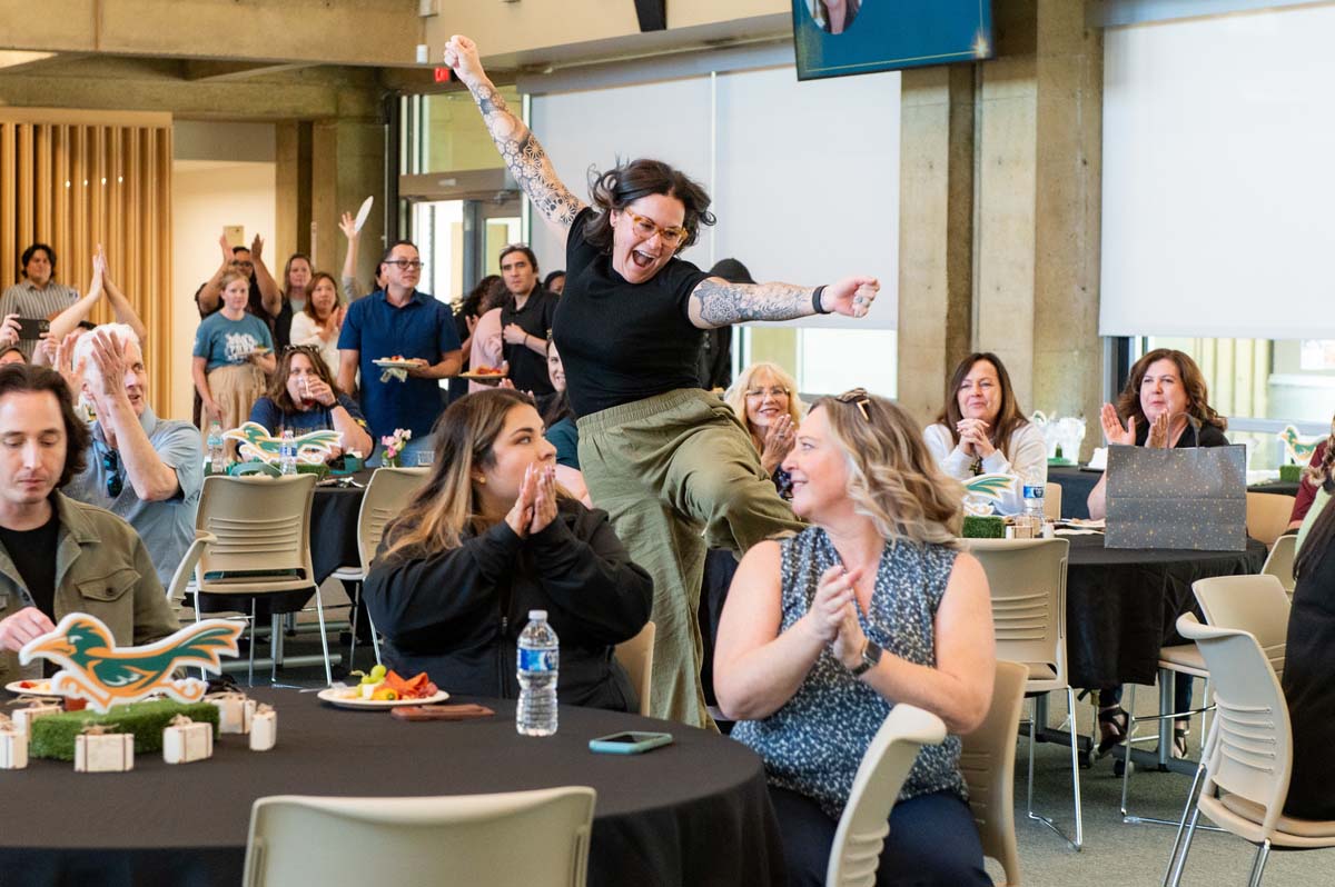 Jillian jumping up for tenure annoucement