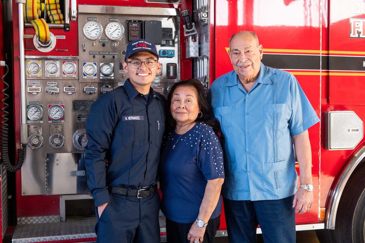 Cadet posing with his family