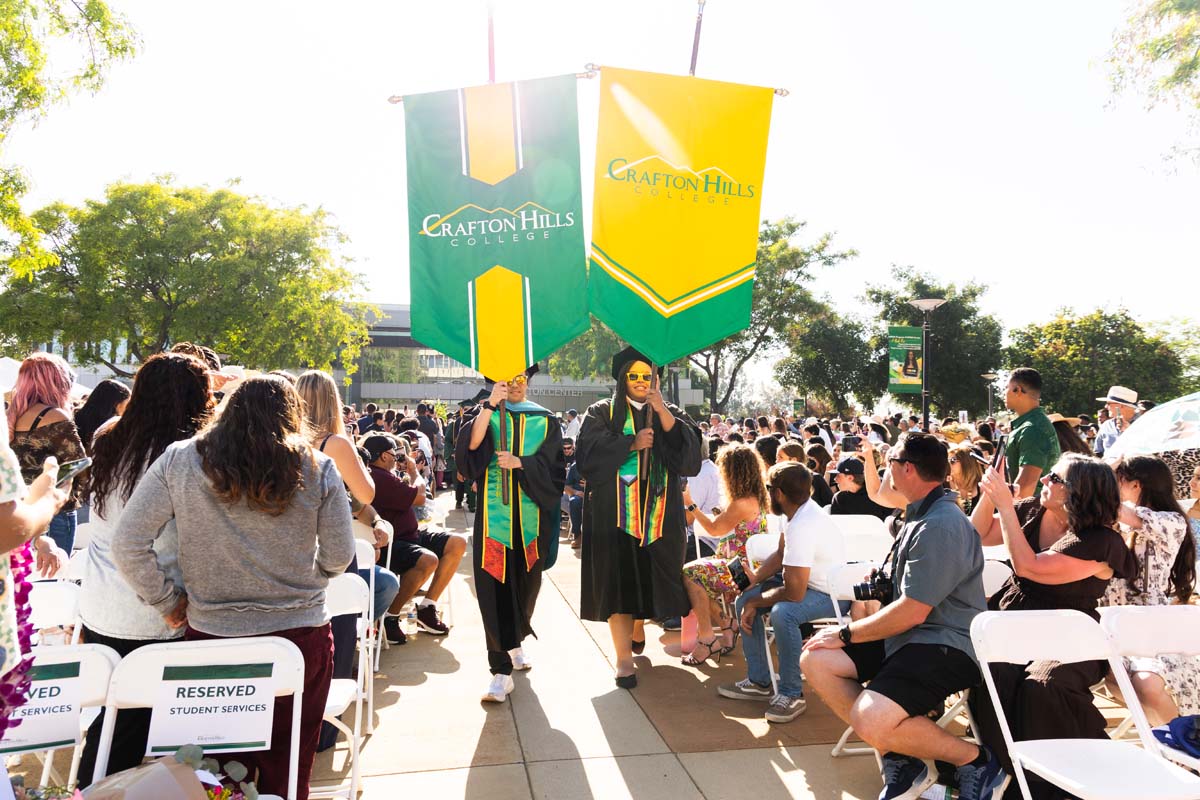 Flags leading the students to the ceremony