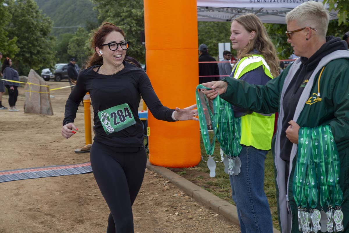 Racer coming across finish line