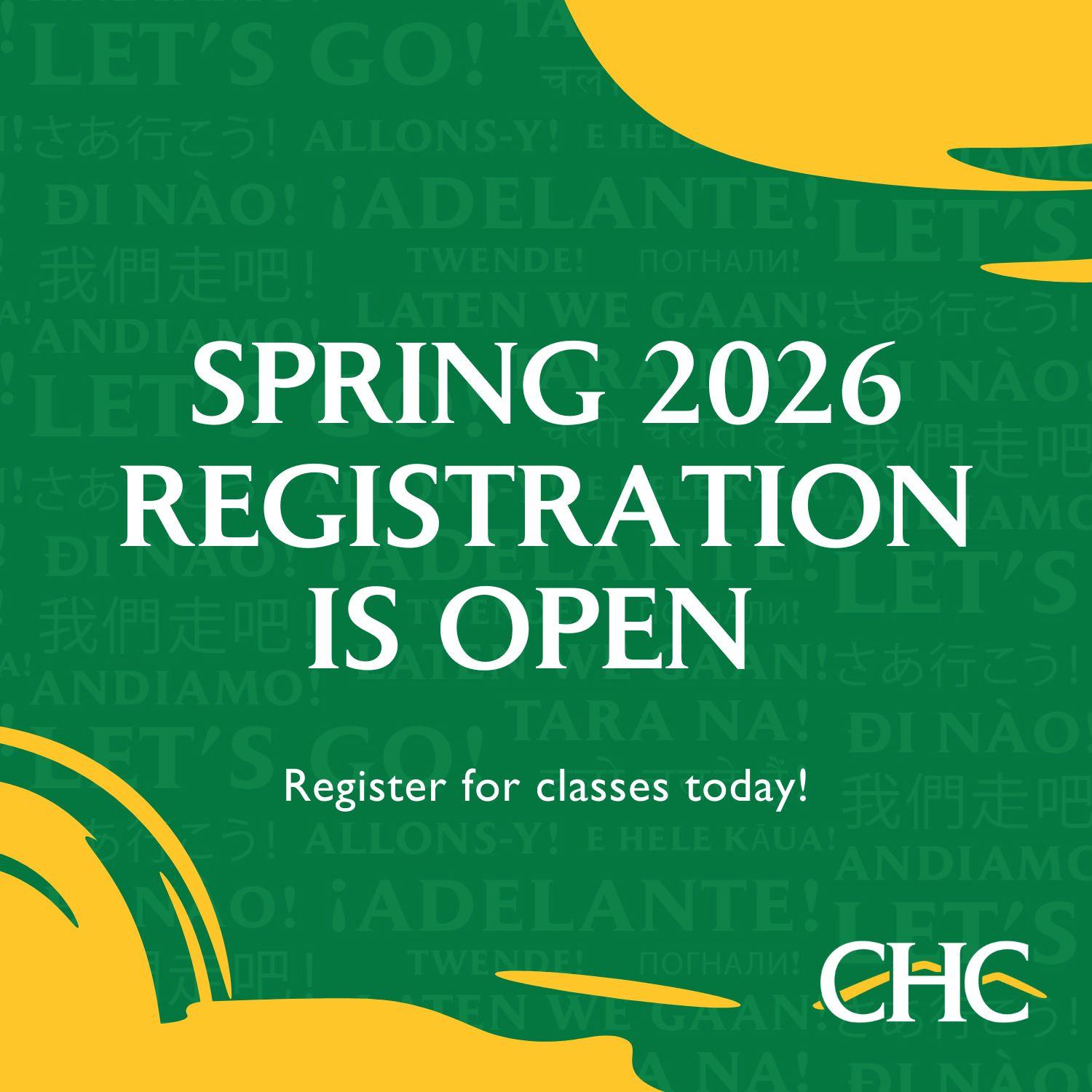 Spring 2026 Registration is open. Register for classes today!