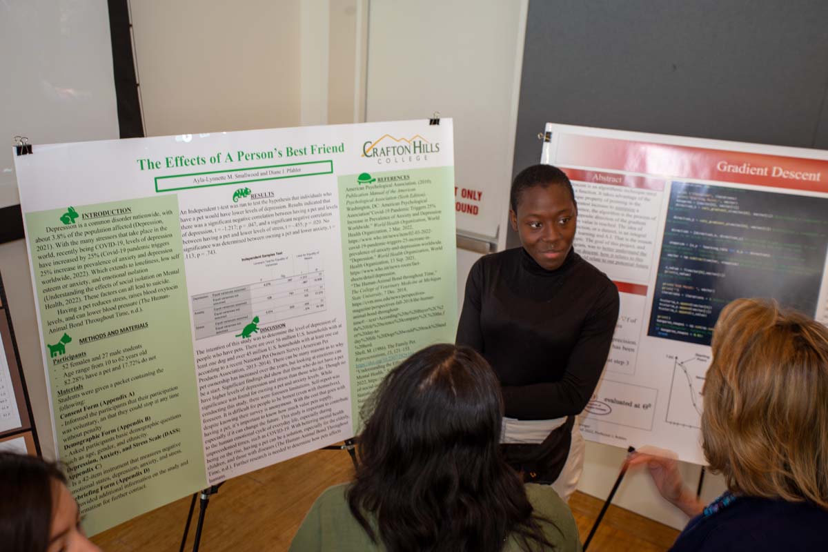 CHC Student, Ayla-Lynnette M. Smallwood displays her poster presentation “The Effects of a Person’s Best Friend”