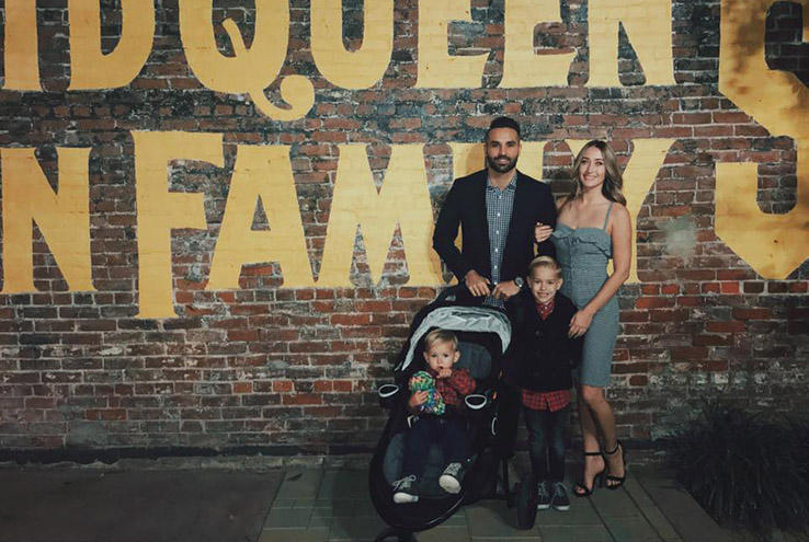 Brent Stockton with his fiancée, Deana, and children, Cash, 2, and Milo, 7. 