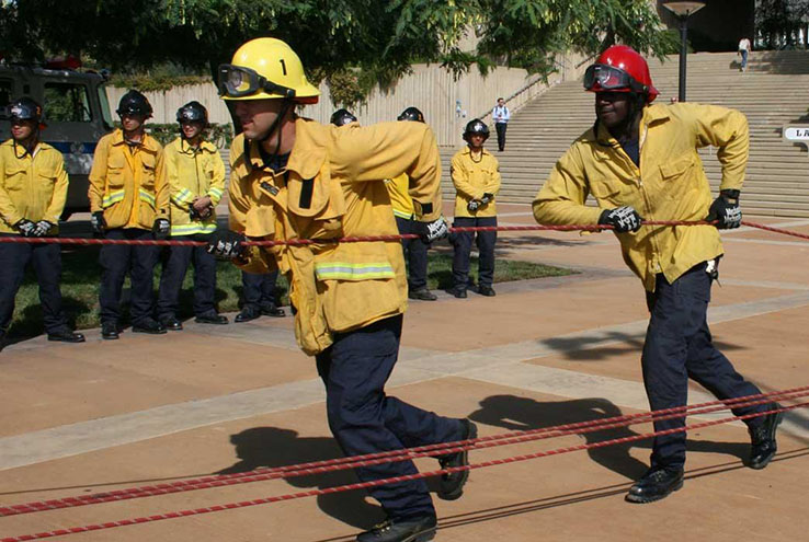 Fire cadets doing exercises