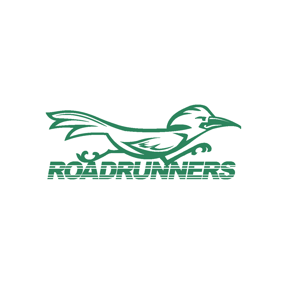 Athletics mascot with the word "Roadrunners" - green