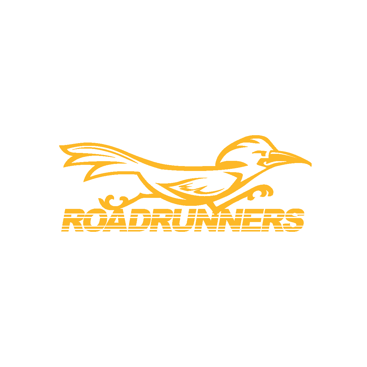 Athletics mascot with the word "Roadrunner" - yellow