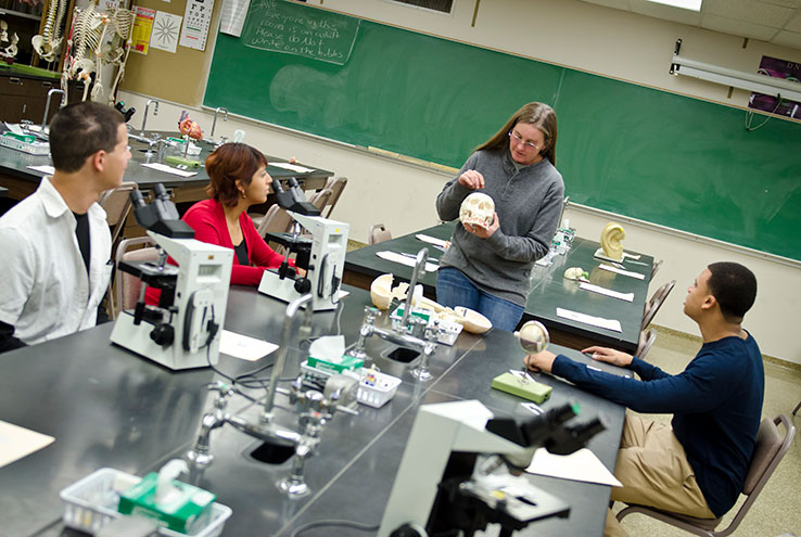 Instructor and students in anatomy lecture