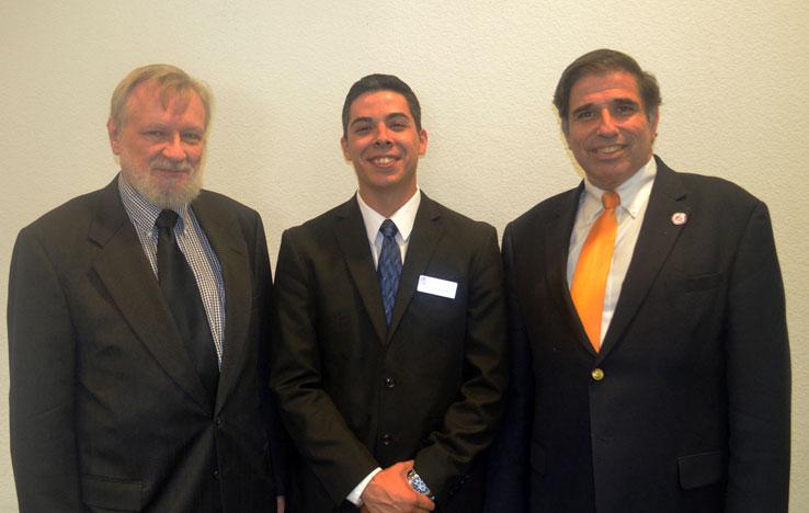  SBCCD Board President John Longville with recently installed SBVC Student Trustee Thomas Robles and Chancellor Bruce Baron