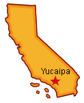 Map of California displaying Yucaipa near the lower right of the state