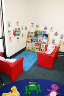 Book display in the corner of a room